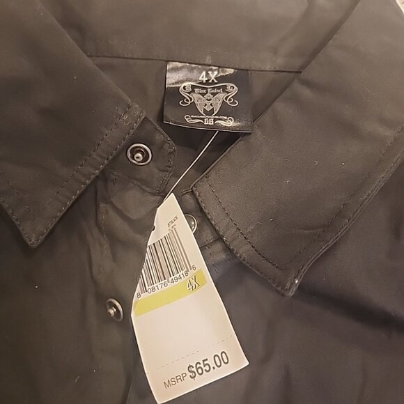 NWT Blac Lapel Premium Mens Pearl Snap Black Shirt 4X Cotton Pocket Short Sleeve - Picture 3 of 9
